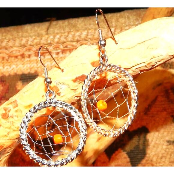 Orange "Spider" in Web Earrings - Picture 5 of 10